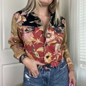 Stonebridge Color Block Floral Light Weight Denim Jacket Sz Petite S